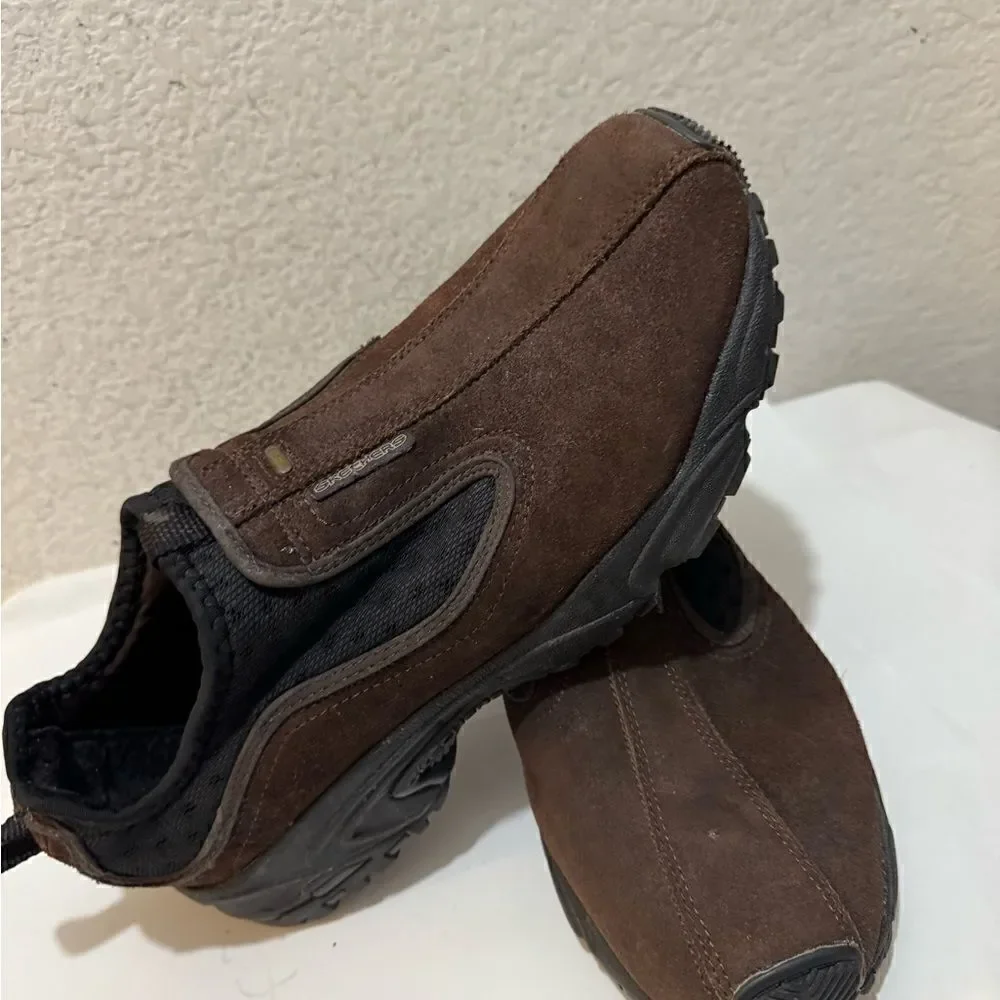 SKECHERS Men 13 Shoes Brown Suede Leather Slip On Sport Moc Lightweight Hike